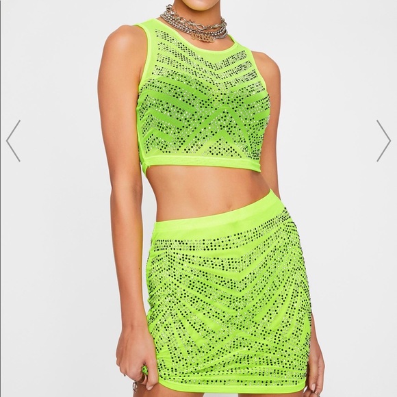 Dolls Kill Dresses & Skirts - Dolls kill neon Rhine stone set. Only worn once!